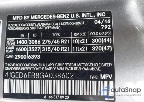 2016 Mercedes-Benz Gle 450 Amg Coupe 4Matic from USA, damaged, VIN 4JGED6EB8GA038602